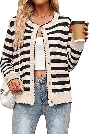 Women's Striped Sweater Button Knit