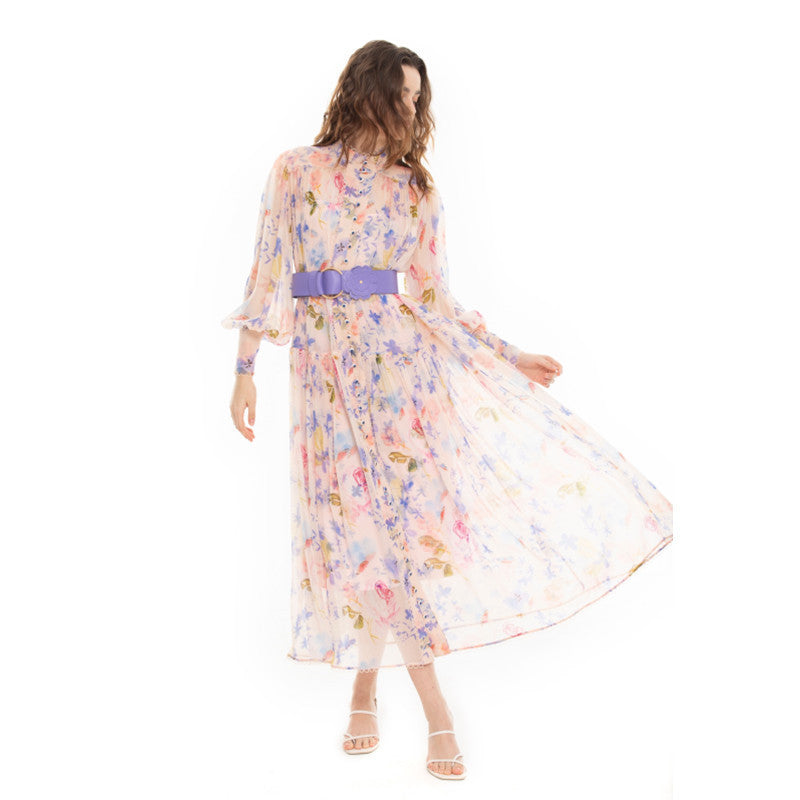 Fairy Flowing Temperament Printed Two-piece Long Sleeve