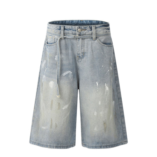 American Painting Splashed Ink Printing Denim Shorts