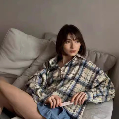 Retro Style Versatile Loose Plaid Long Sleeve Shirt