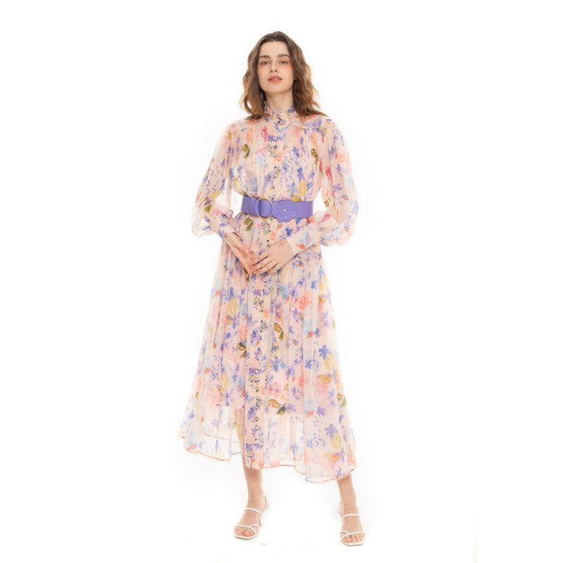 Fairy Flowing Temperament Printed Two-piece Long Sleeve