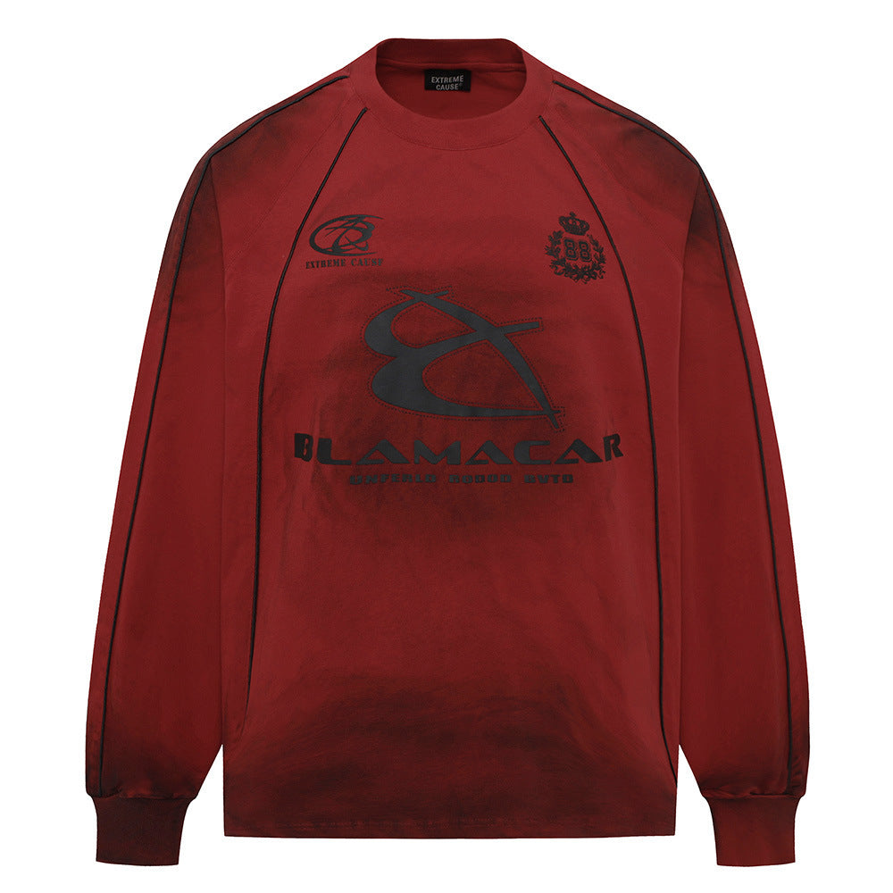 Distressed Letters Printed Long Sleeve Crew Neck Sweater Men's