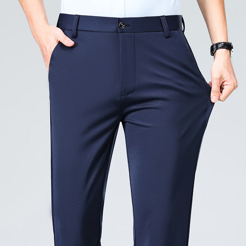 Men's Four-sided Elastic Ice Silk Trousers High Waist Breathable