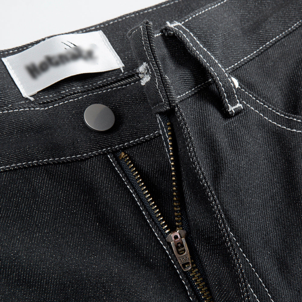 Pressure Line Denim Straight-leg Pants Men's Slim Fit Feet