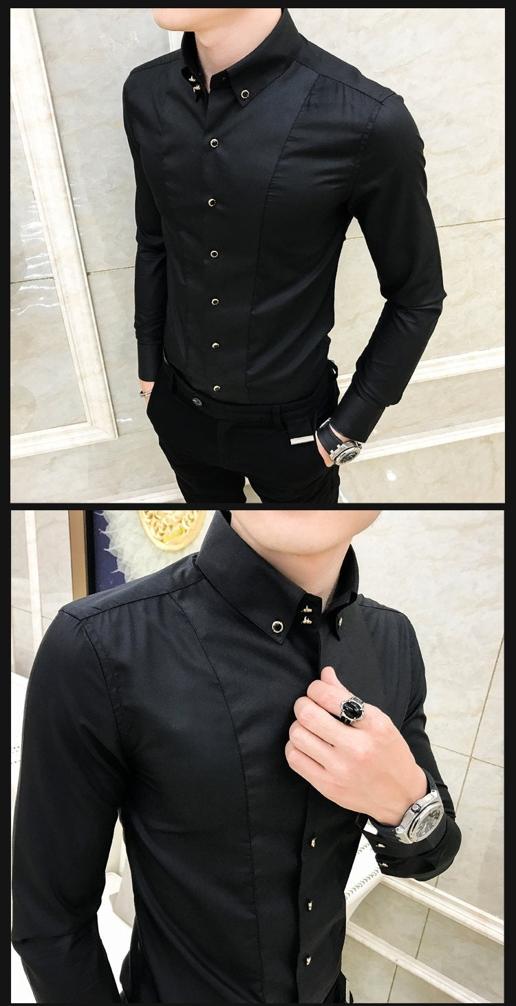 New Pure Color British Style Long Sleeve Slim Korean Business Casual Youth White Shirt