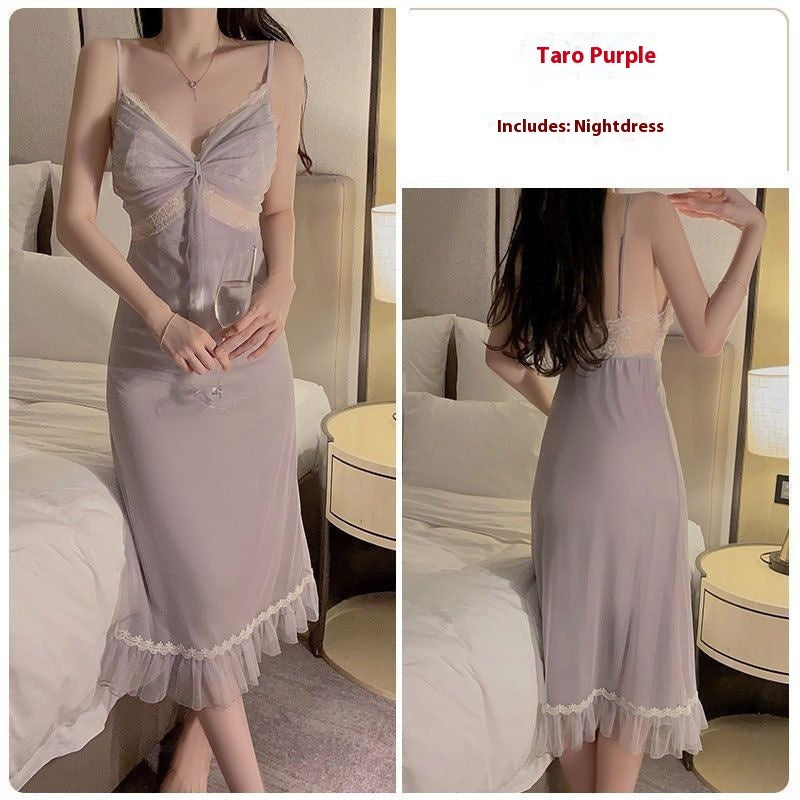 New Long Ice Silk Pajamas With Chest Pad