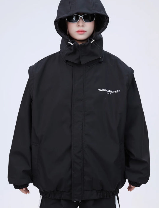 Detachable Sleeve Hooded Jacket Coat