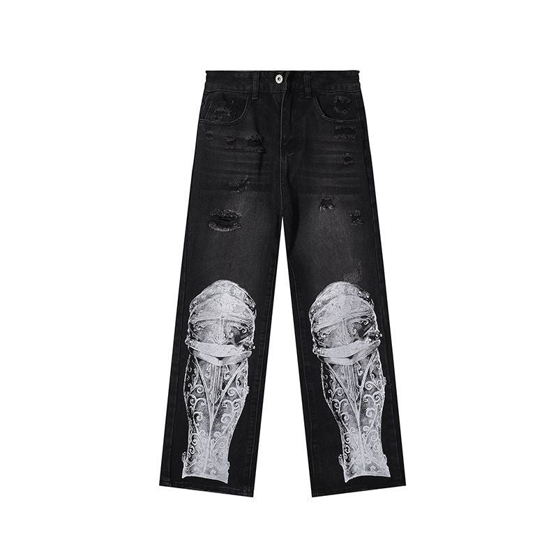 High Street Ripped Cool Washing Denim Trousers