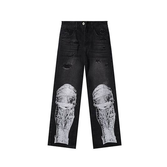 High Street Ripped Cool Washing Denim Trousers