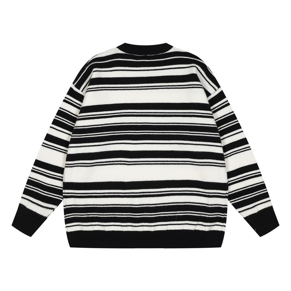 Loose Striped Pullover Sweater For Men