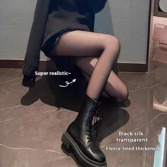 Transparent Tights Leggings Women's Black Stockings Thin Autumn And Winter Fleece-lined Thick Pantyhose