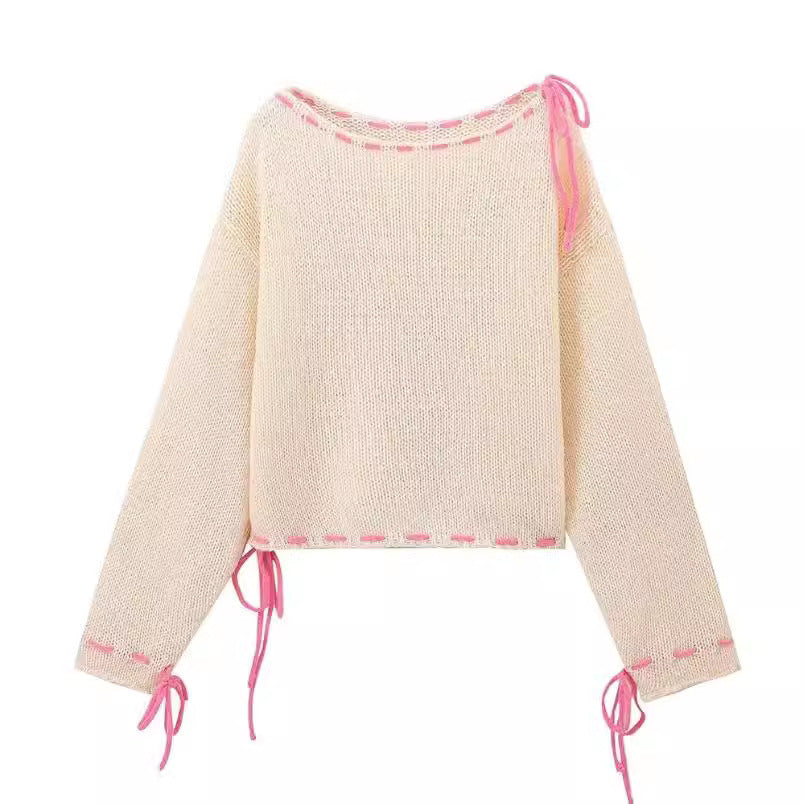 Women's Handmade Loose Sweater With Rope