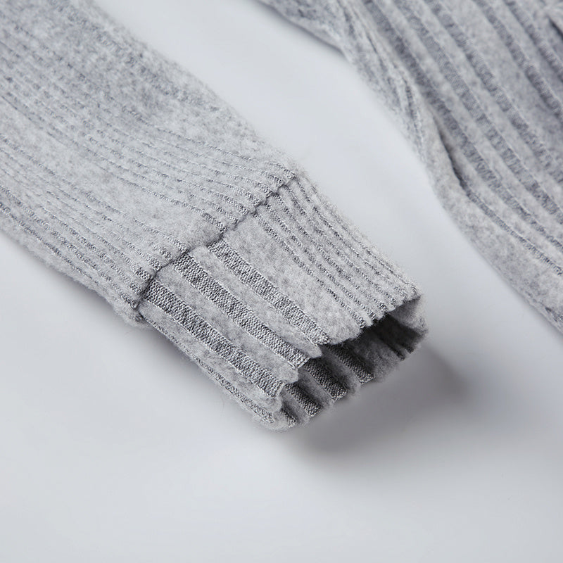 Autumn And Winter Gray With Zipper Cardigan Short Hooded Knitted Jacket