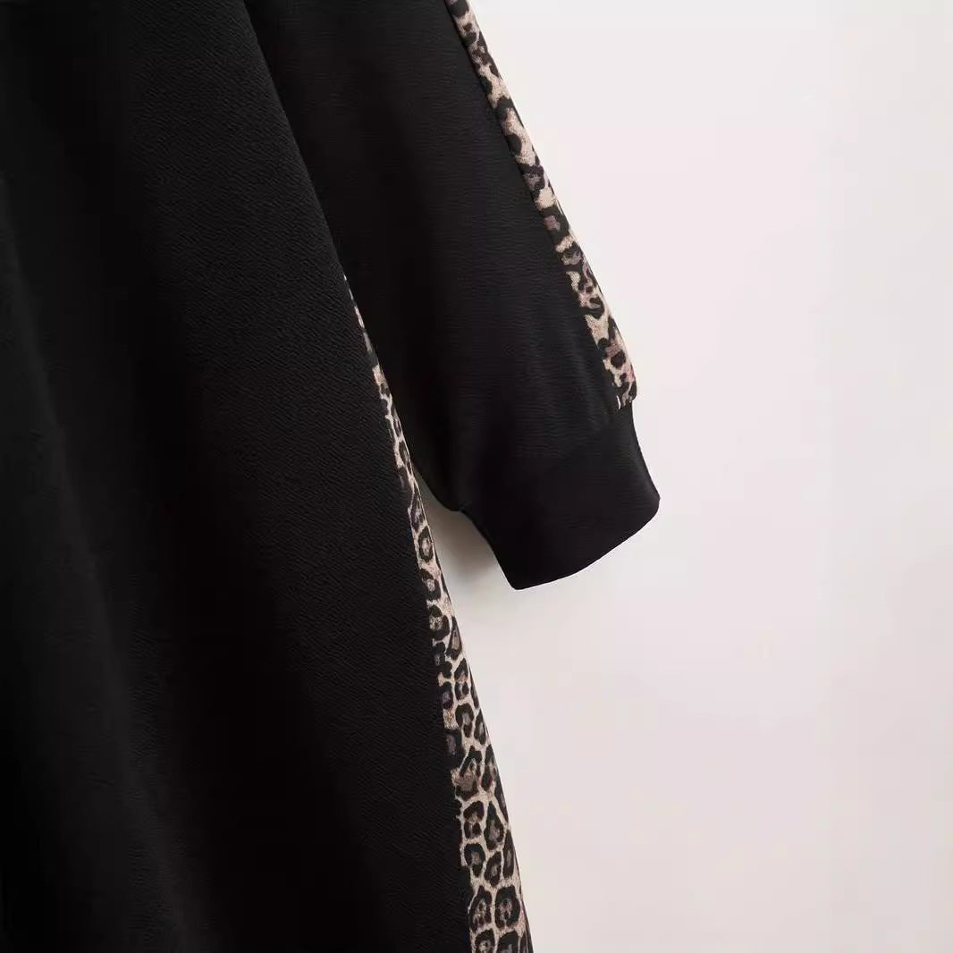 Plus Size Side Leopard Print Drawstring Hoodie