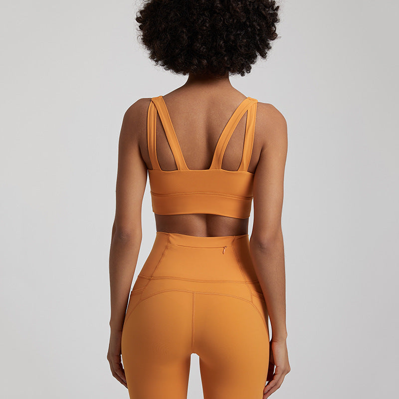 Nude Feel Sports Vest Workout Top Outer Wear Spaghetti Strap Bra