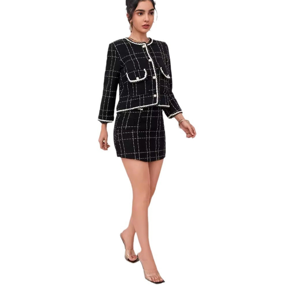 Women's Spring Slimming Tweed Skirt Two-piece Set