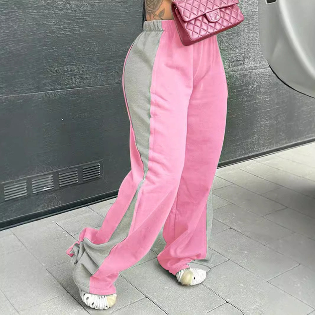 Women's Elastic Waist Colorblock All-matching Straight Wide Leg Sweatpants