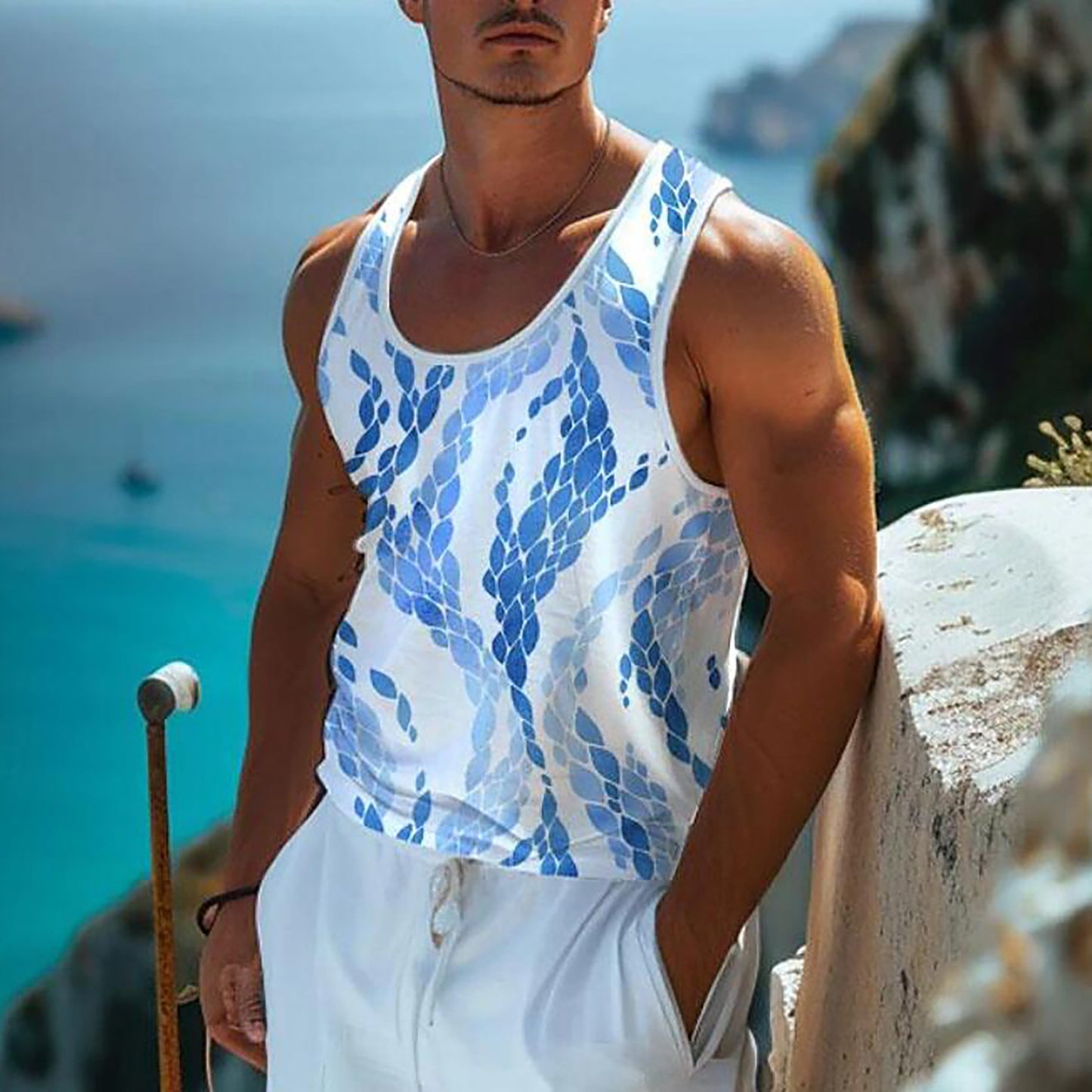 Men's 3D Letter Printed Round Neck Vest