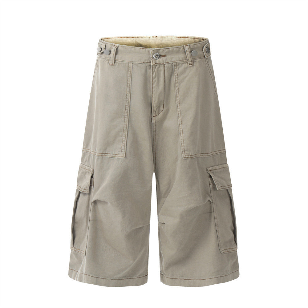 Distressed Multi-pocket Workwear Shorts American Retro