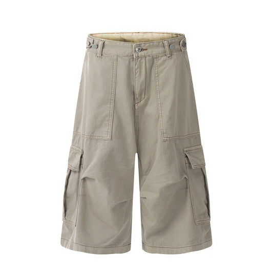 Distressed Multi-pocket Workwear Shorts American Retro
