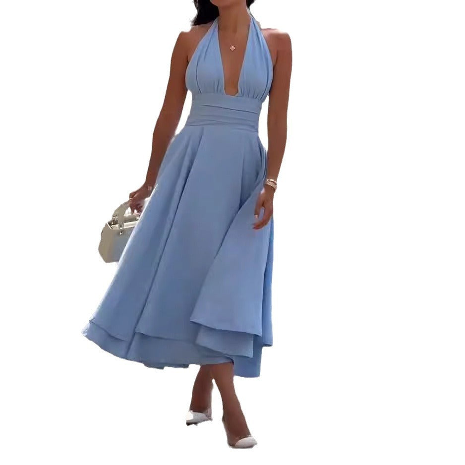 Fashion Casual Halter Solid Color Dress