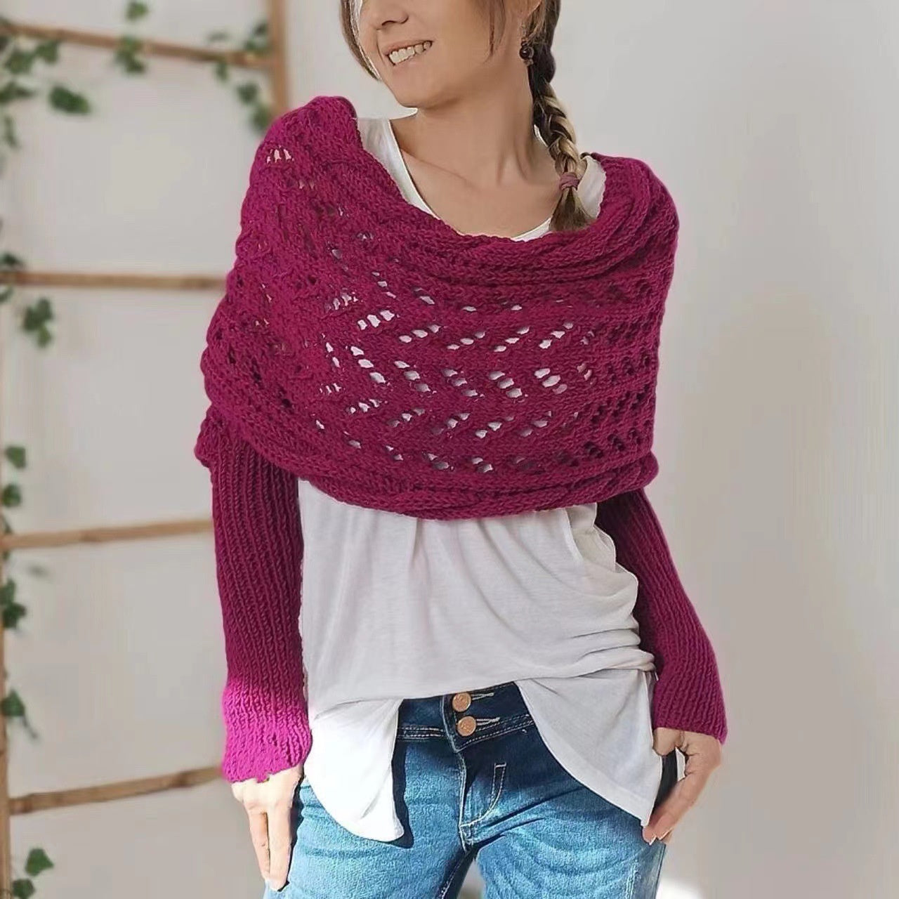 Women's Hollowed-out Double Sleeve Shawl Collar