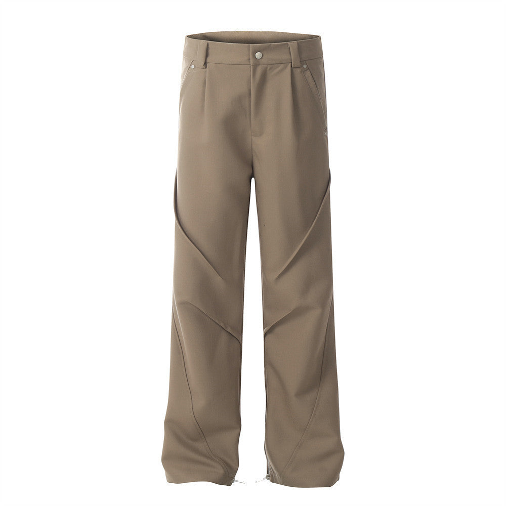 Men's Loose Solid Color Leg Zipper Bootcut Trousers