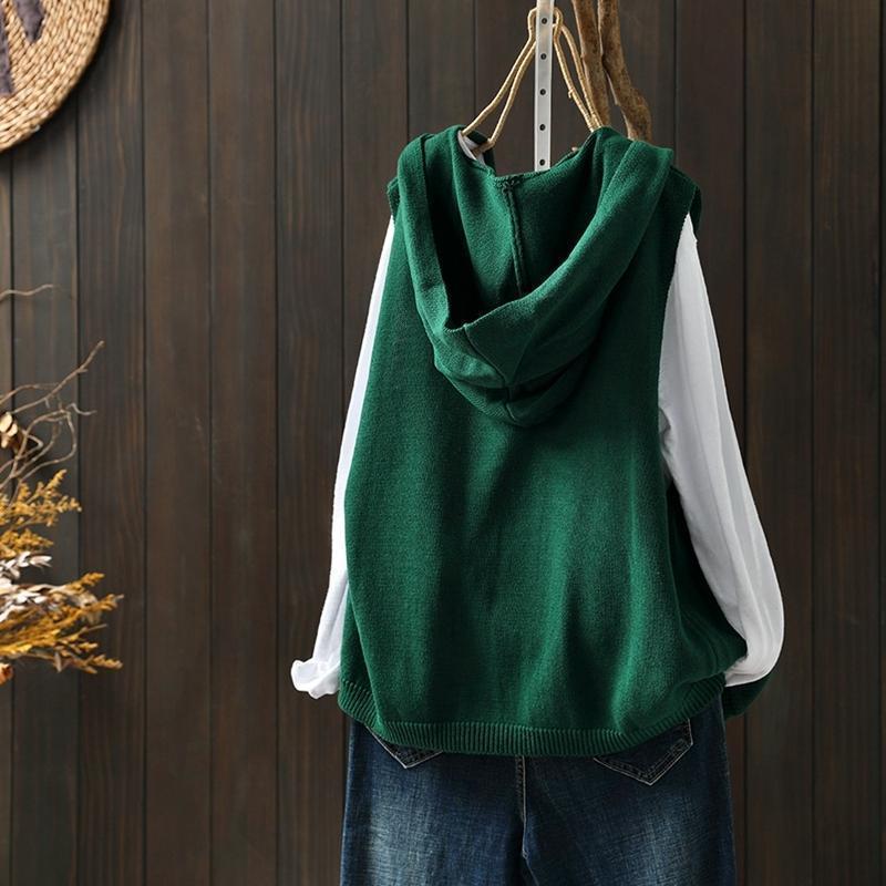 Hooded Knitted Vest Female Artistic Relaxed-fit Casual