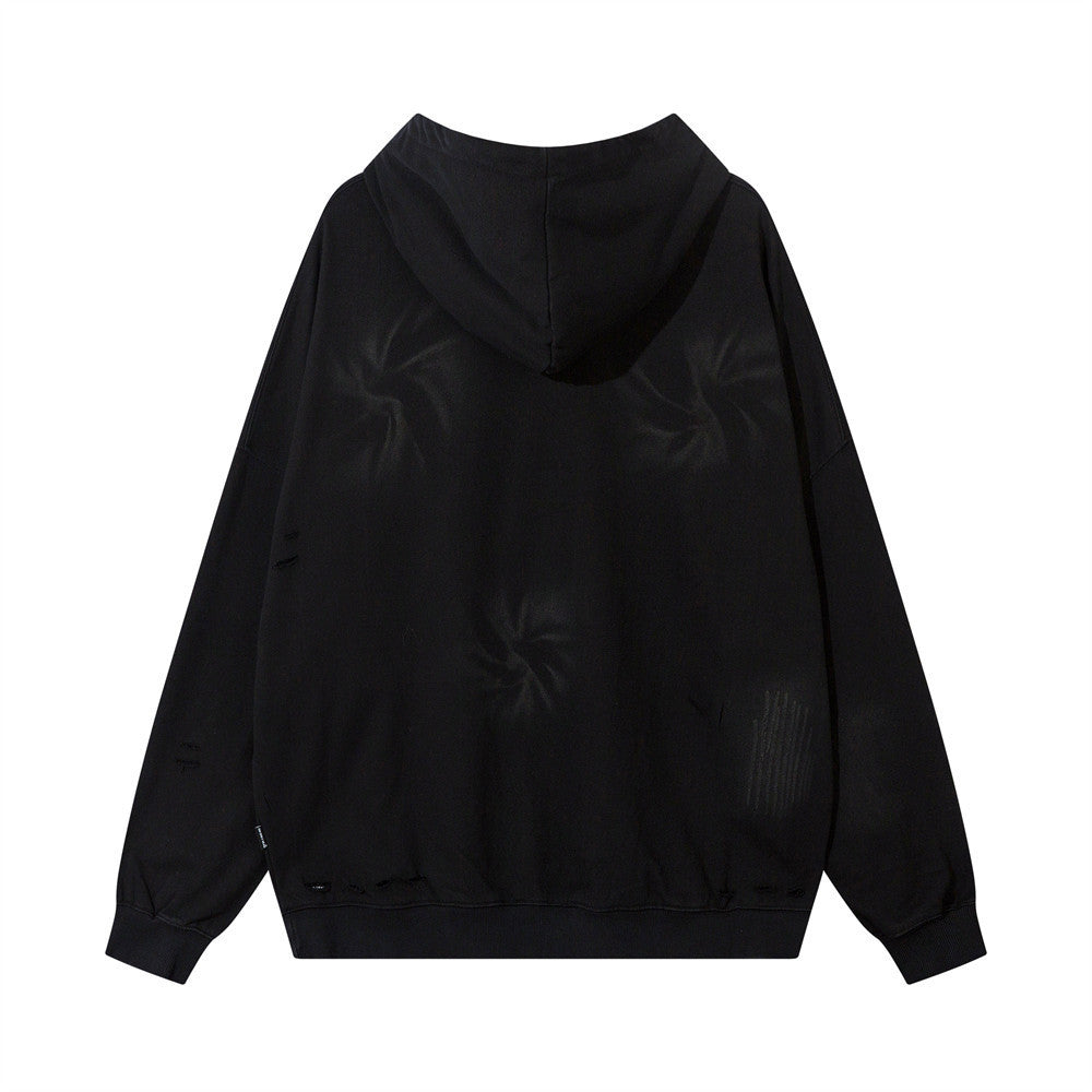 Distressed Dirty Inkjet Design Casual Punk Hooded Pullover Tops