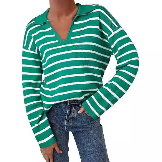 College Style Striped Knitted Striped Long Sleeve