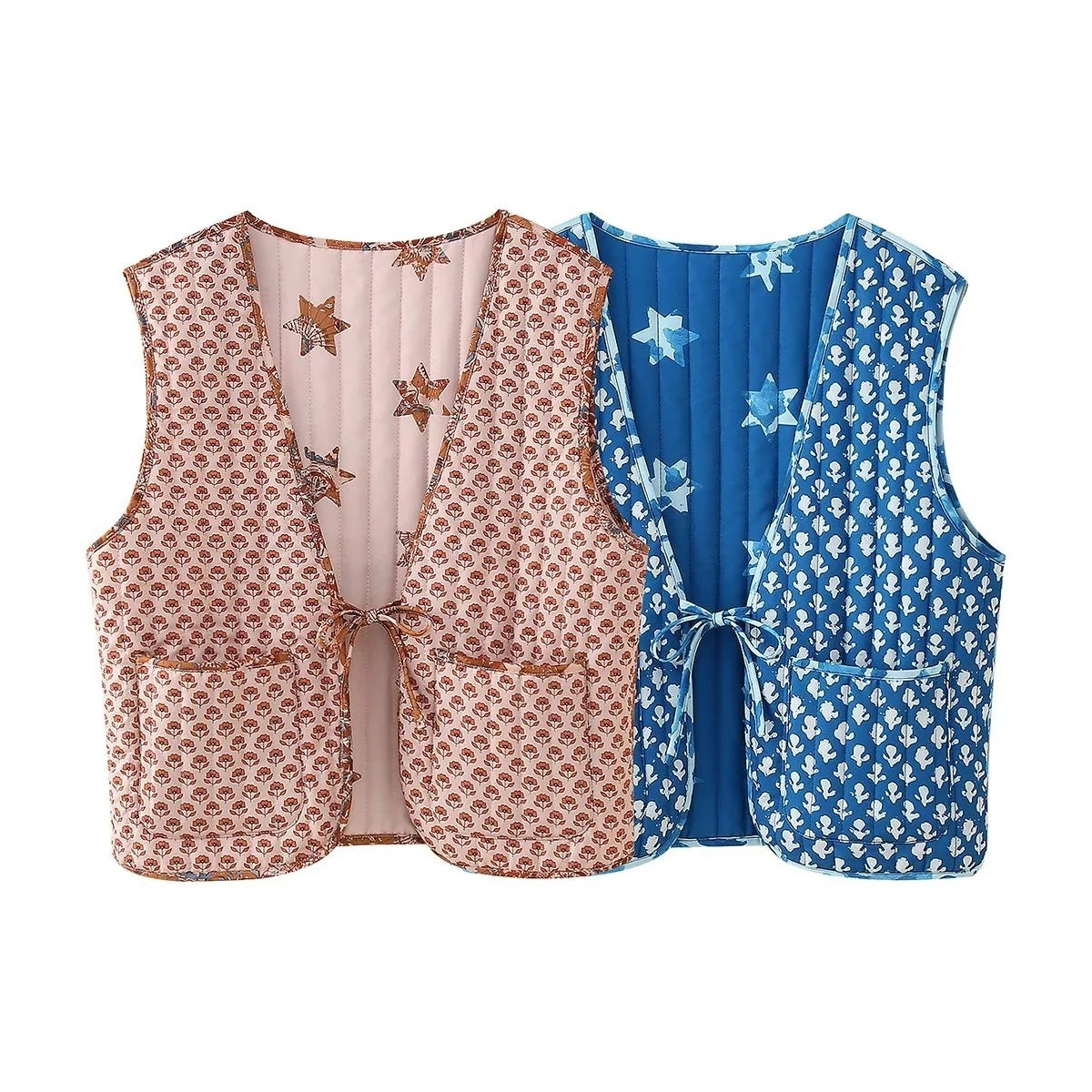 Women's Two-Sided Printed Lace-up Cotton Vest