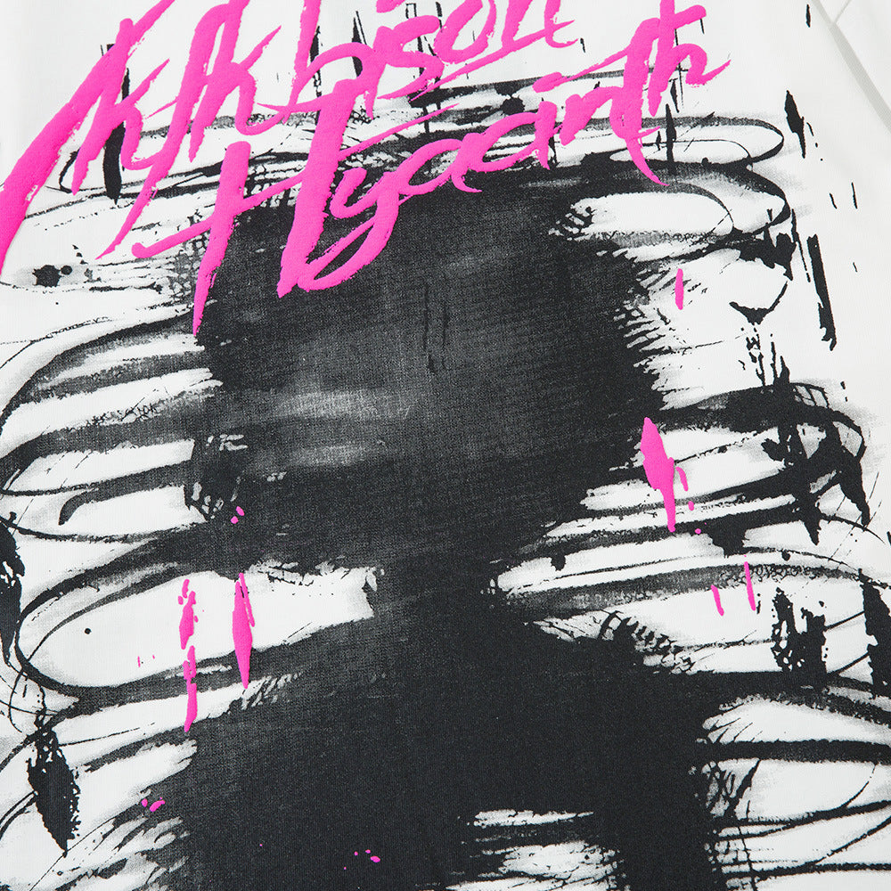 Metal Necklace Strip Long Sleeve T-shirt Men's Abstract Graffiti