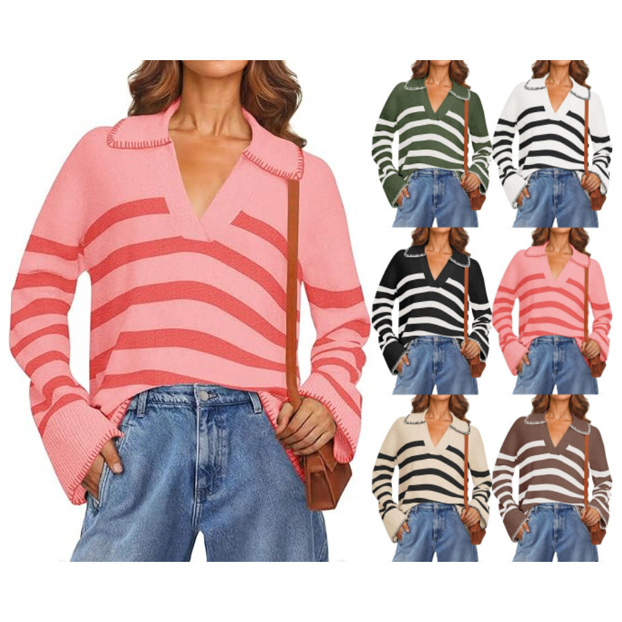 Women's V-neck Pullover Leisure Knitted Top