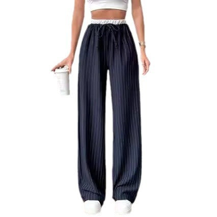 Casual Vertical Stripes Color Matching High Waist Trousers