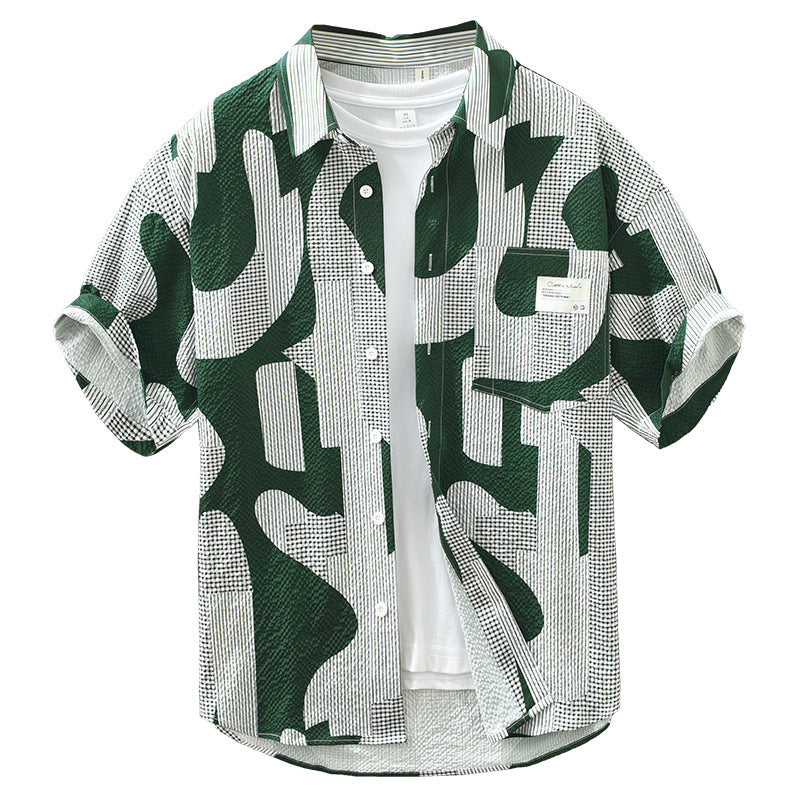 Men's Fashion Personalized Printed Casual Short-sleeved Shirt