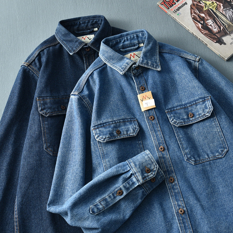 Washed Blue Distressed Loose Retro Denim Jacket