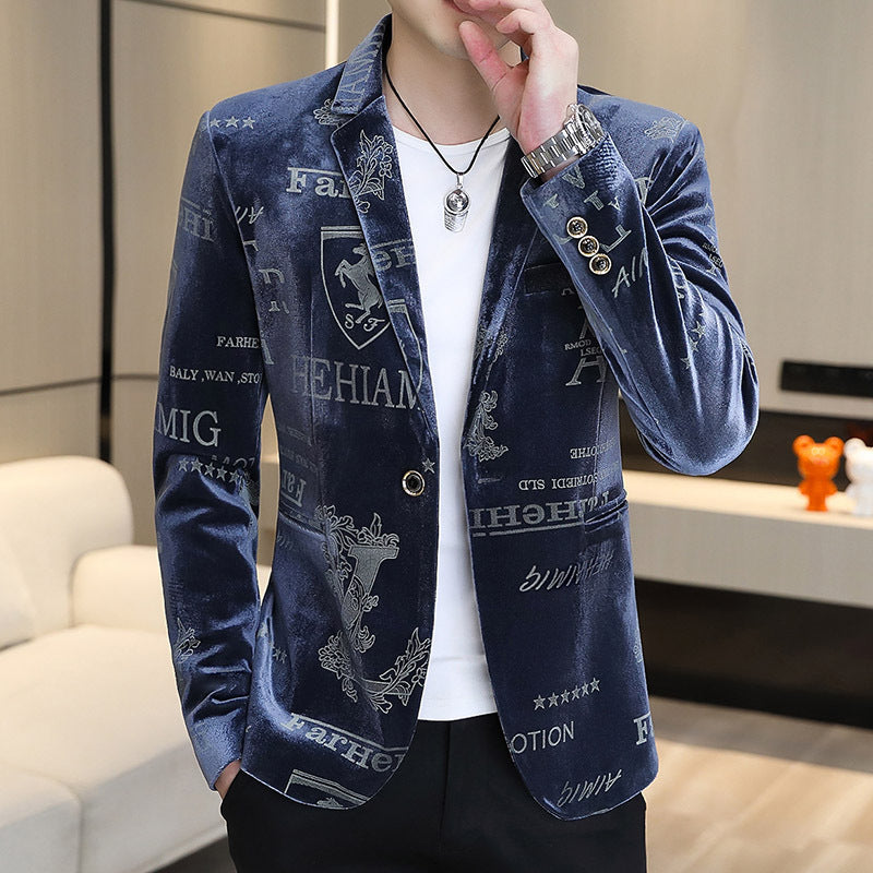 Gold Velvet Bronzing Suit Men's Coat