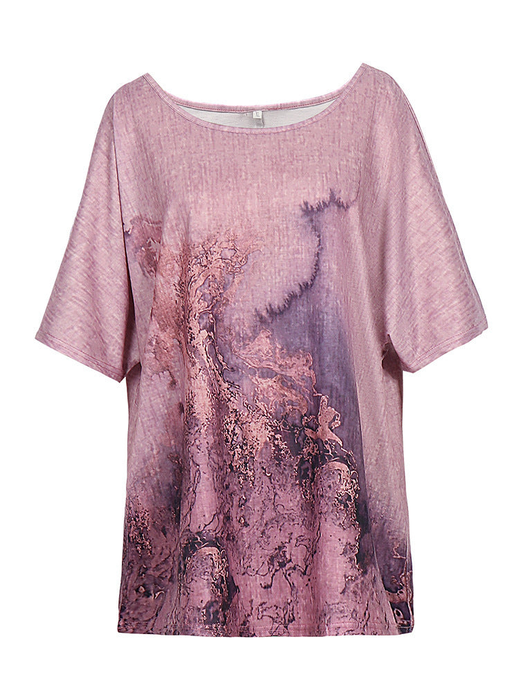 Loose Casual Print Round Neck T-shirt For Women