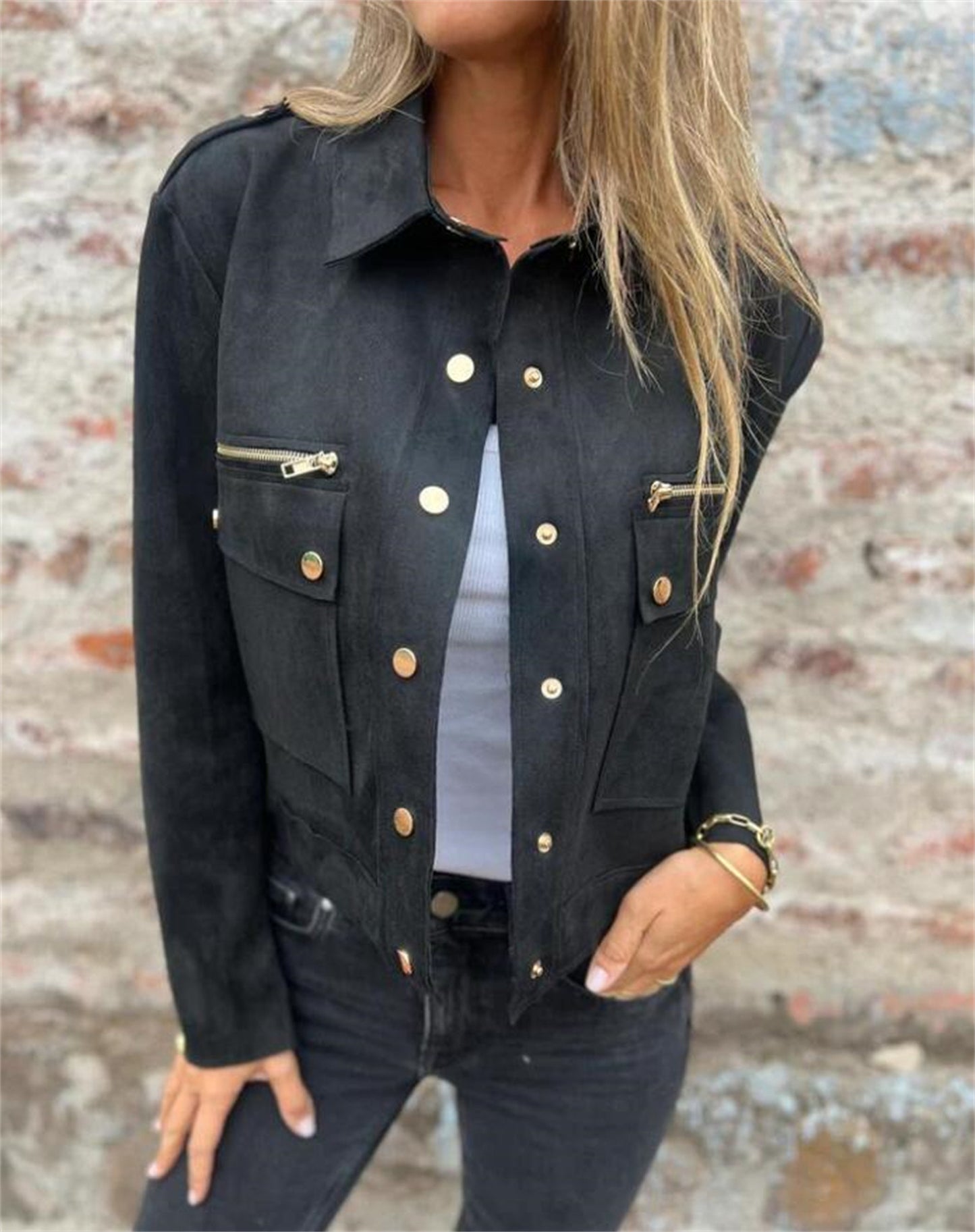 Suede Coat Lapel Long Sleeve Jacket