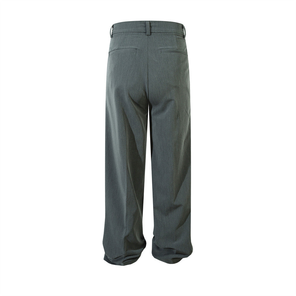 Men's American High Street Fashionable Metal Buckle Design Sense Wide-leg Draggle-tail Trousers