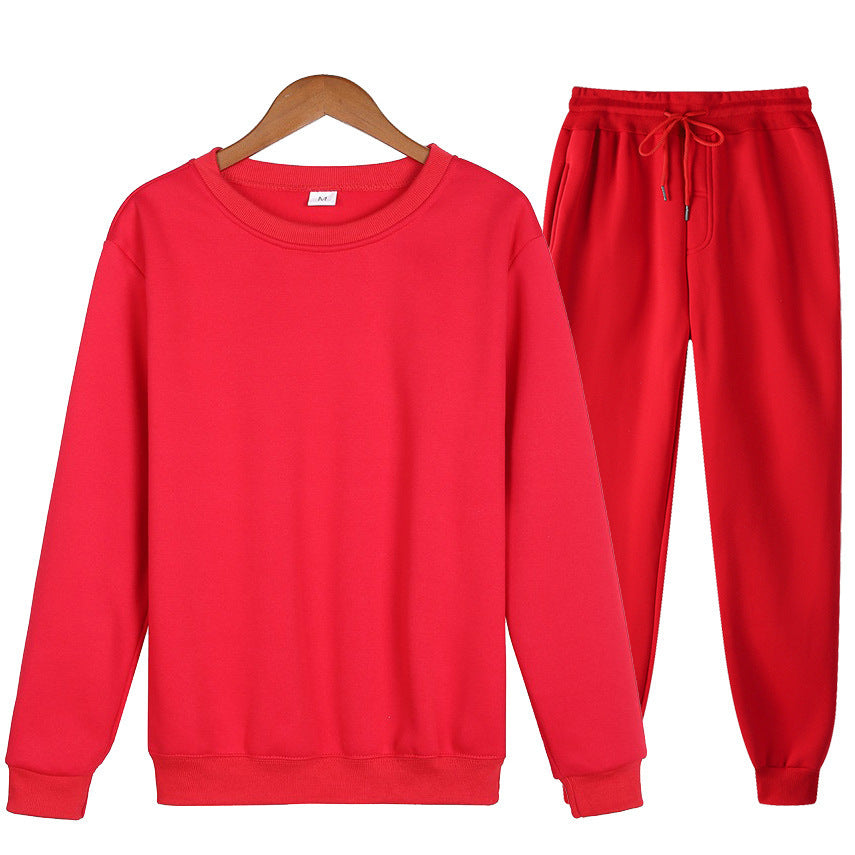 Solid Color Loose Trendy Round Neck Autumn Winter Sweater Suit Men