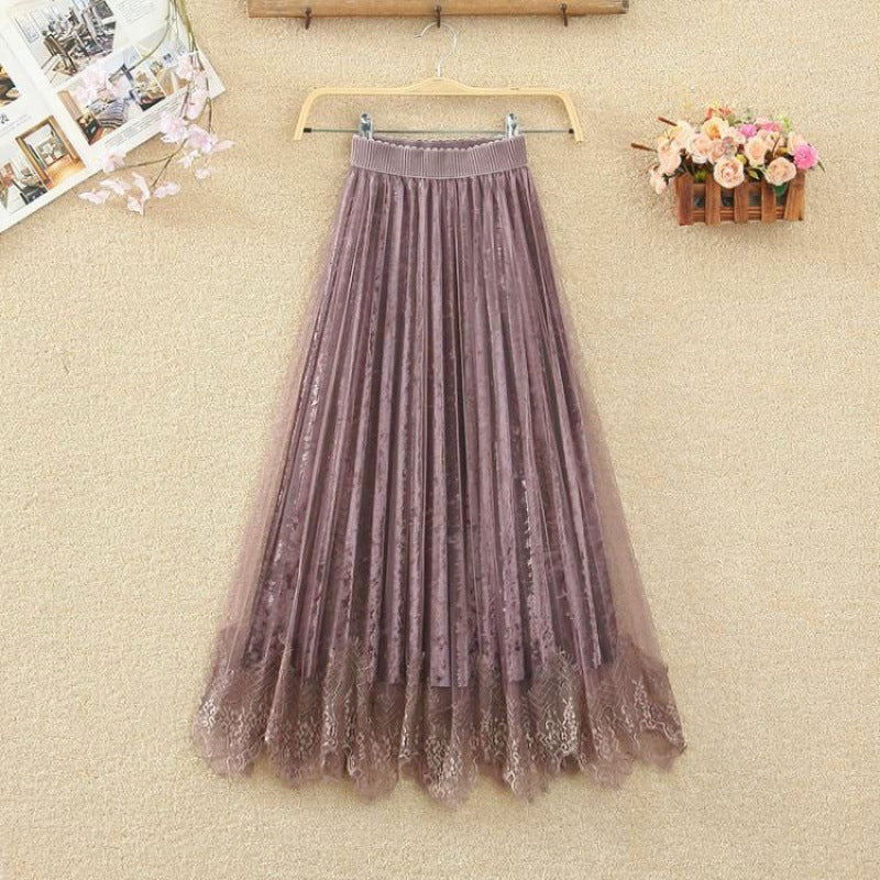 Pleuche Pleated Skirt Women's Autumn And Winter