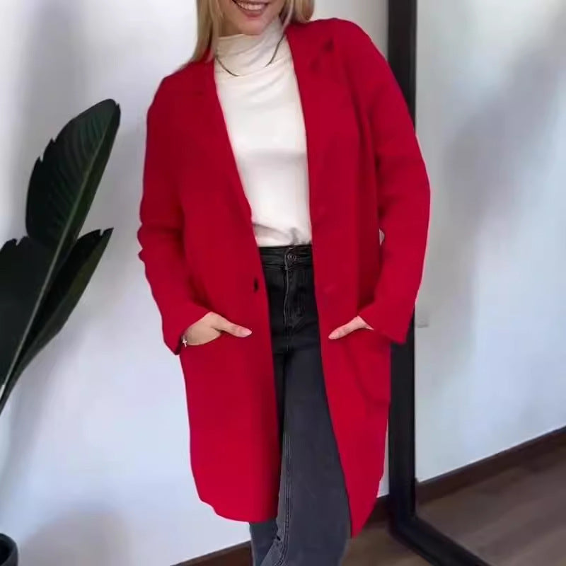 Women's Lapel Long Sleeve Knitted Coat