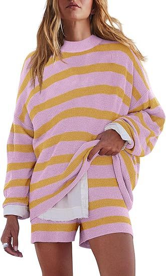Women's Knitted Color Matching Suit Striped Long Sleeve