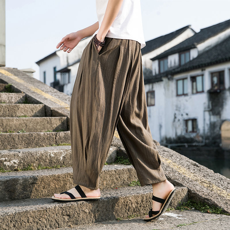 Men's Long Linen Loose Solid Color Casual Pants