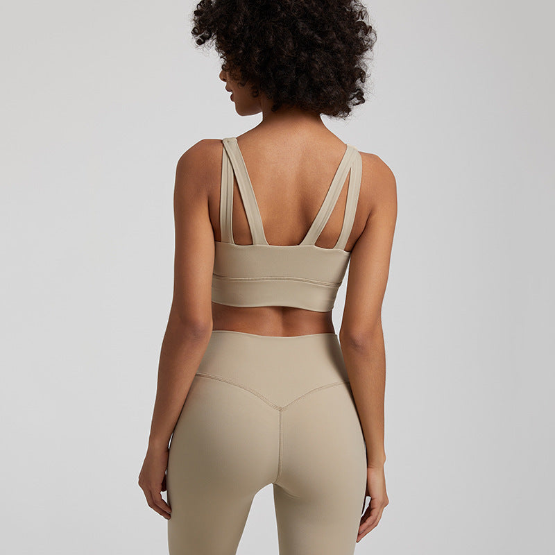 Nude Feel Sports Vest Workout Top Outer Wear Spaghetti Strap Bra