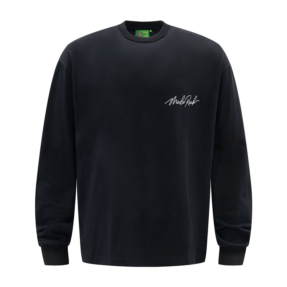 Handwritten Letter Affixed Cloth Embroidered Long Sleeve Loose Bottoming Shirt