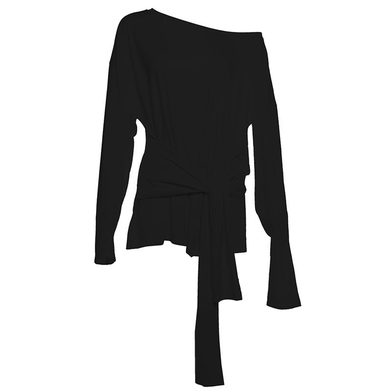 New Fall Women's Clothing Solid Color Loose Diagonal Collar Top