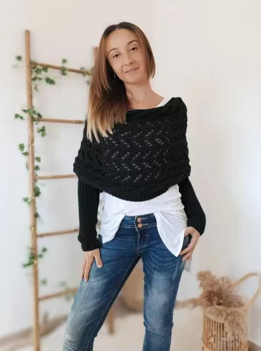 Women's Hollowed-out Double Sleeve Shawl Collar