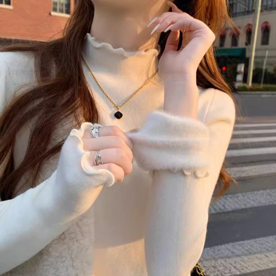 Single-layer Fleece-lined Mink Sweater Women